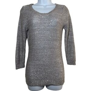 Deb Gray Sequined Y2K Sweater 3/4 Sleeves Lightweight Junior’s Medium
